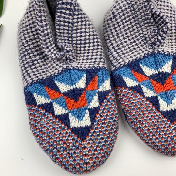 New Bombas Gripper Slippers Blue Geometric Women's S US 7-8.5 Cozy Wool Blend - Picture 5 of 9